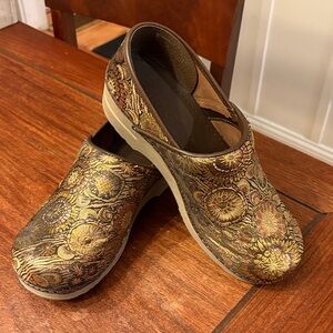 Sanita Gold and Brown Patterned Clogs